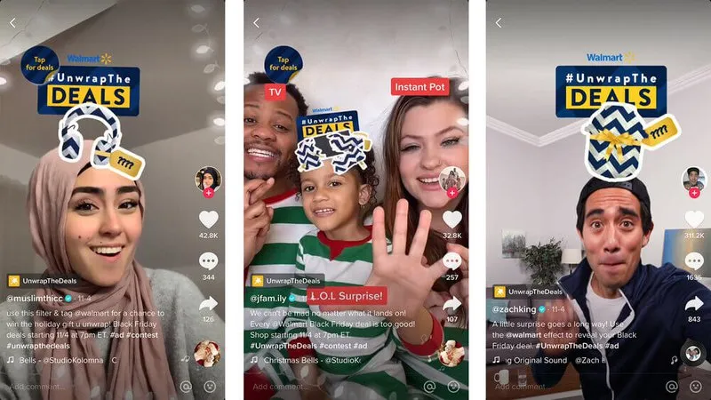 Walmart’s #UnwrapTheDeals TikTok campaign used branded stickers and animations to increase Cyber Monday sale items